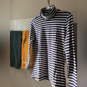 Lands’ End Women’s Navy & White Striped Soft Cotton Turtleneck